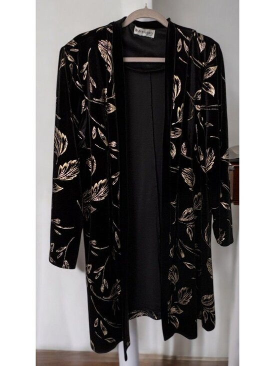 dressbarn Jackets & Blazers - Dressbarn Womans Open Front Jacket Size 16W Black & Gold Glitter Floral Duster